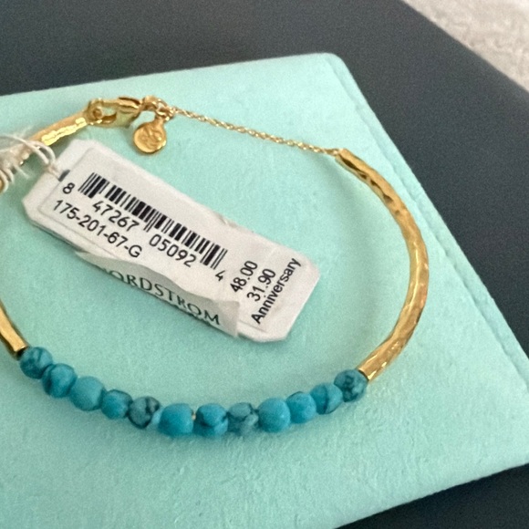 Gorjana Turquoise Gemstone Hammered Gold Cuff Bracelet – NWT - Picture 2 of 5